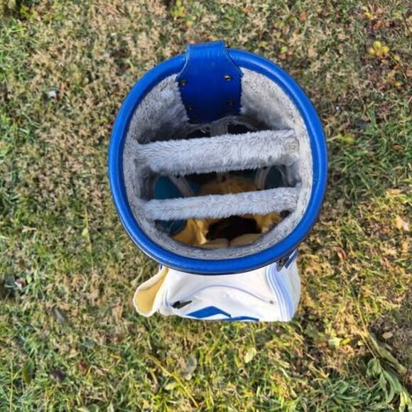 Vintage Mizuno 3-way Leather/Canvas Cart Golf Bag w/ Carry Strap & Rain Cover - Picture 7 of 10